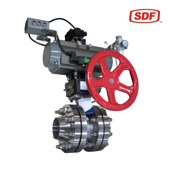 SDF Pneumatic Actuated Stainless Steel Ball Valve with Declutchable Manual Handwheel Override