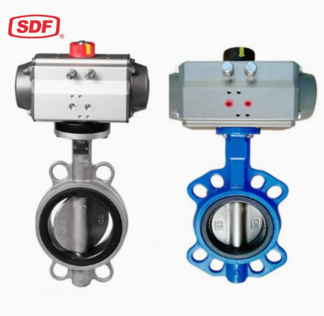 SDF Pneumatic Actuated Wafer Butterfly Valve, PTFE Lined Stainless Steel High-Performance Corrosion-Resistant Control Valve