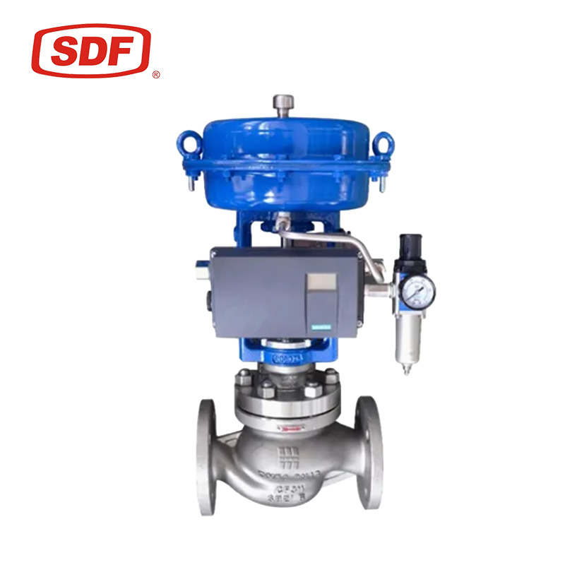 SDF DN40 Pneumatic Diaphragm Steam Control Valve, Flanged Stainless Steel Single Seated Regulating Valve for Oil and Chemical Industry
